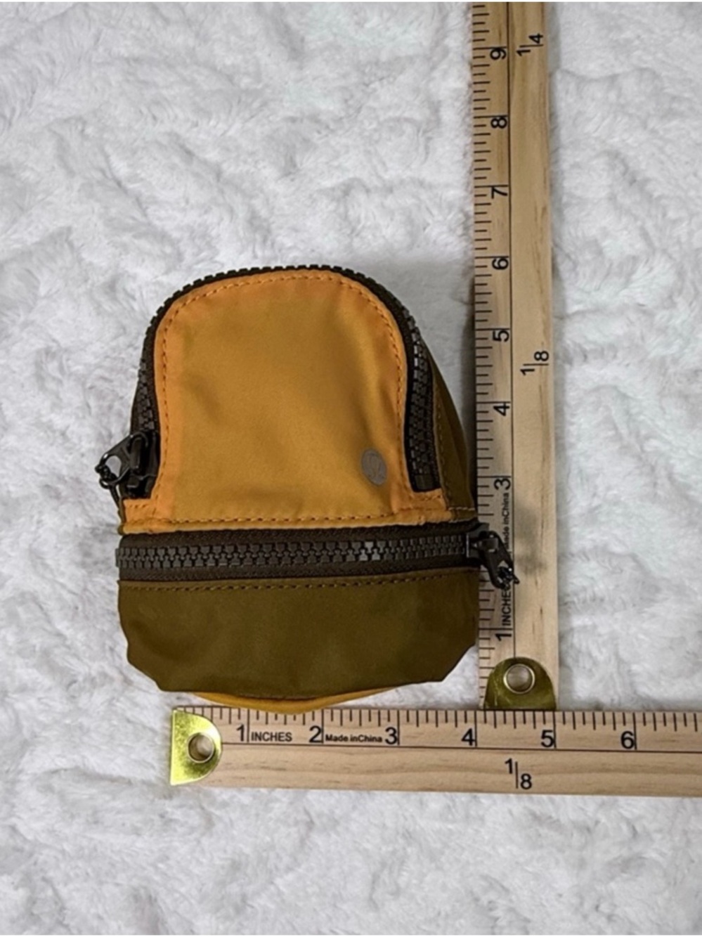 Lulu Lemon Mini Compact two-tone olive and mustard pouch key chain